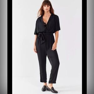 Urban Outfitters Black Surplice Wrap Jumpsuit Medium‎